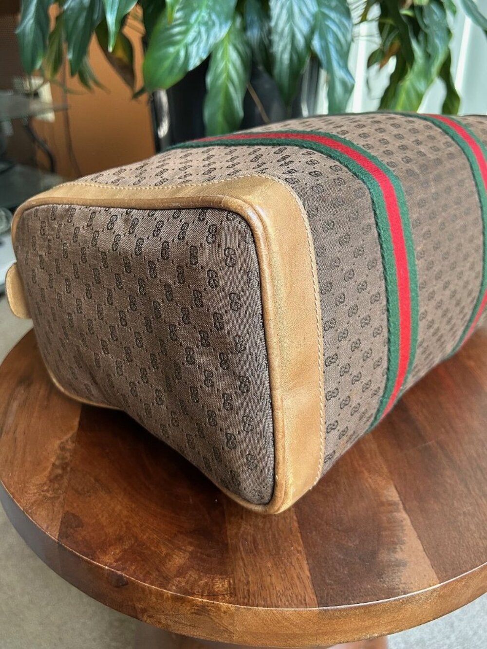 GUCCI Monogram Vintage Web Boston Bag Brown Tan Rare - Picture 12 of 15